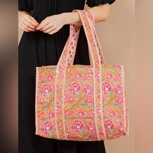 NWOT! LA SOUL Reversible Floral Print/Stripes Cotton Quilted Tote